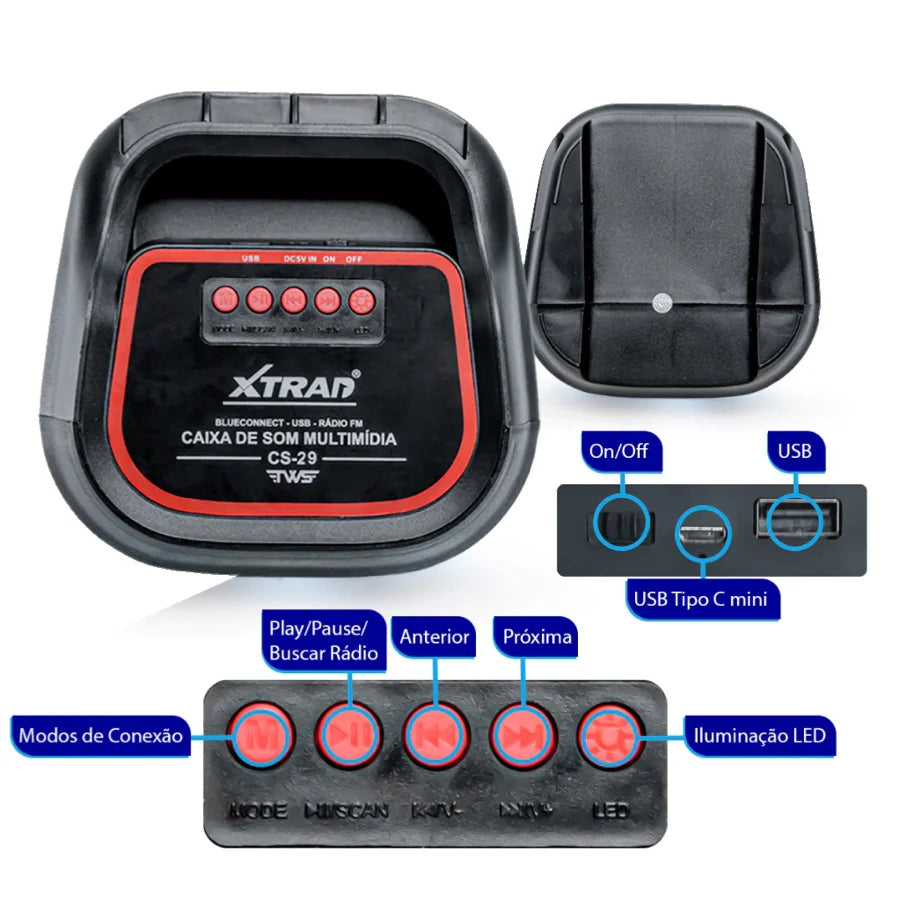 Caixa de som Bluetooth Com Led